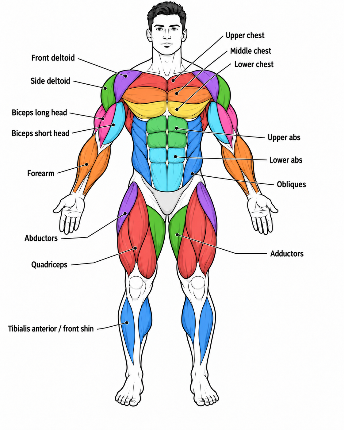 Anatomische vorne Ansicht des Muskelatlas